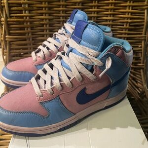 Nike Custom Cotton Candy Pink and Blue High Top Dunks Loose Laced No Creases.